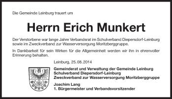 Traueranzeige von Erich Munkert von Pegnitz-Zeitung
